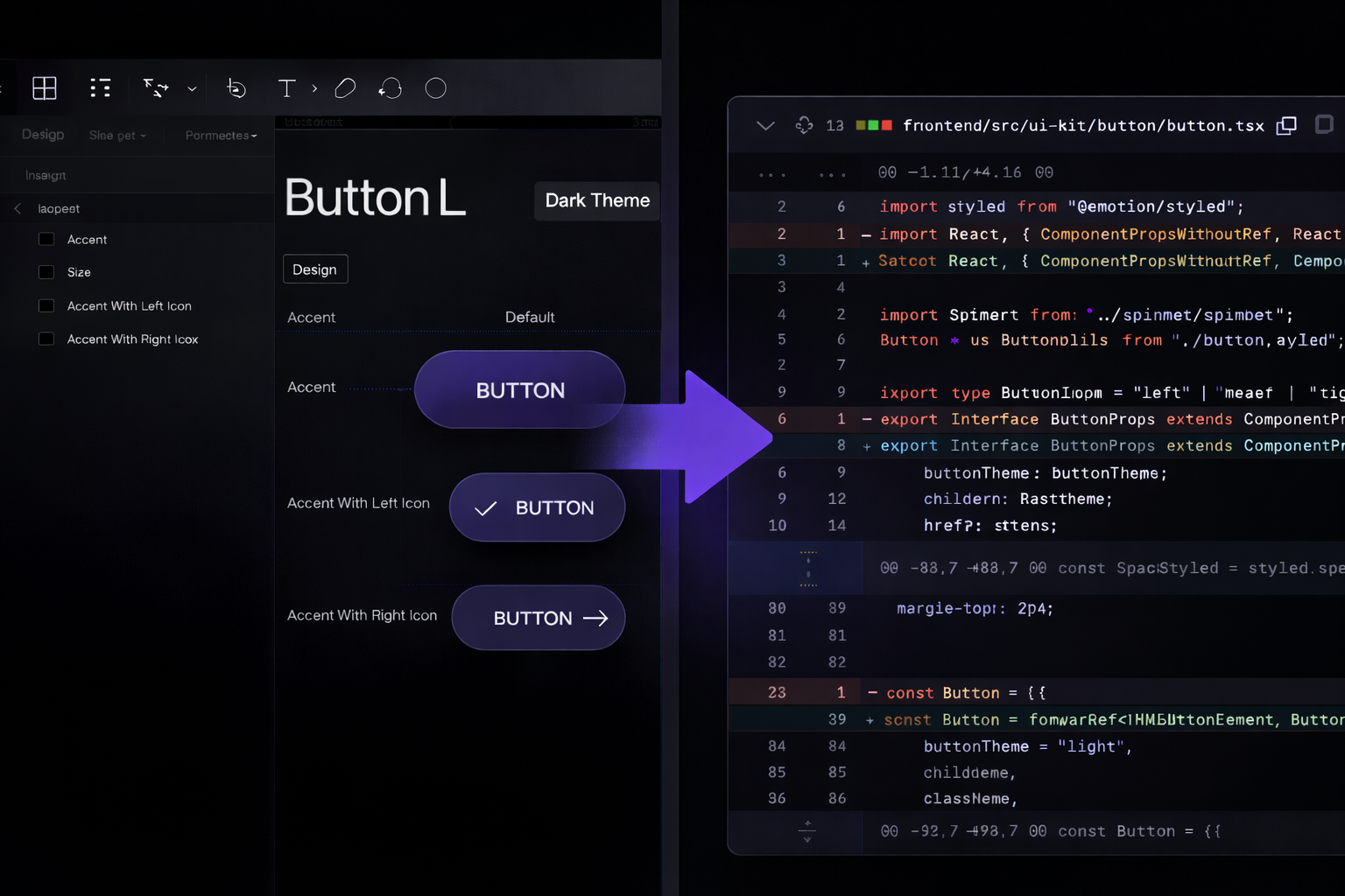 DesignToCode Interface - Converting Figma design to production code